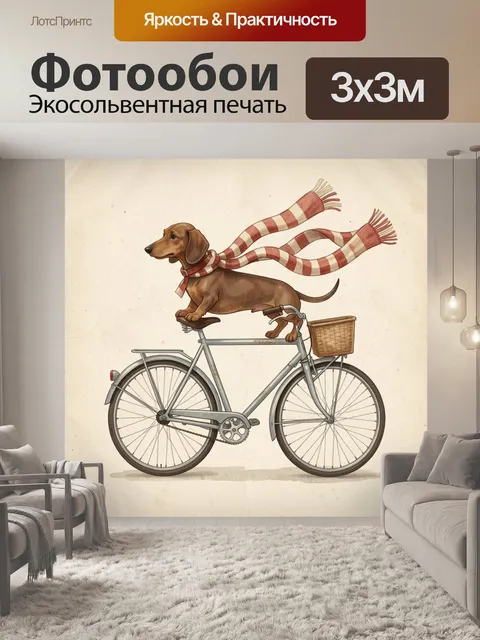 Фотообои Такса на винтажном велосипеде