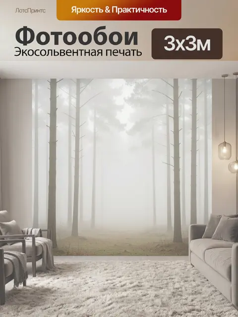 Фотообои Туманный сосновый лес