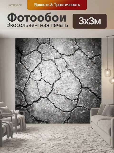 Фотообои черно-белый с уникальной текстурой бетона, показывающей трещины и следы времени