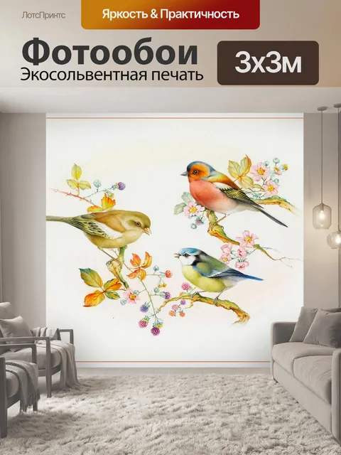 Фотообои Птицы синяя синица зяблик зеленушка