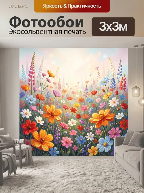 Фотообои Разноцветный луг с цветами