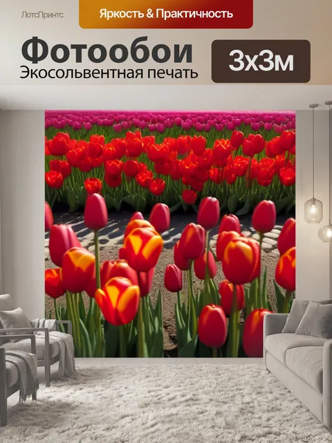 Фотообои море тюльпанов в солнечную погоду