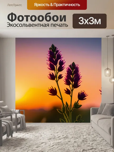 Фотообои цветы на фоне заката