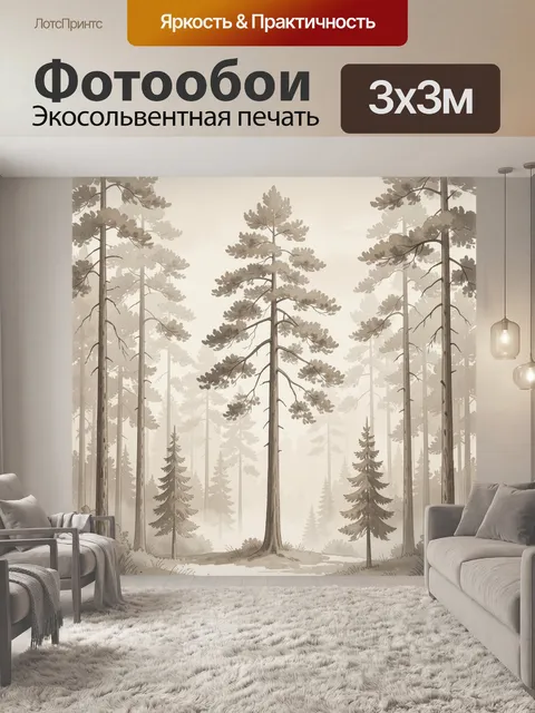 Фотообои Туманный сосновый лес