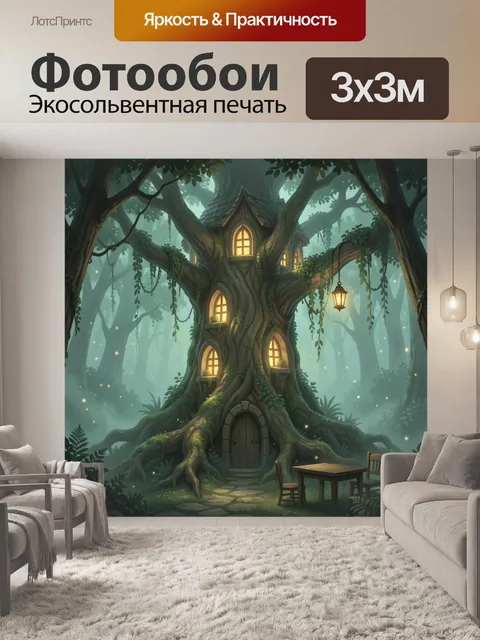 Фотообои Дом в стволе лесного дерева