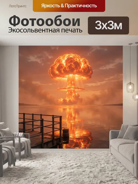 Фотообои Огненный гриб над водной гладью