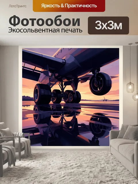 Фотообои Реактивный борт над мокрым аэродромом