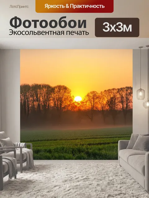 Фотообои осень закаты, леса и поля, заполненные туманными оттенками, когда солнце прощается с днем