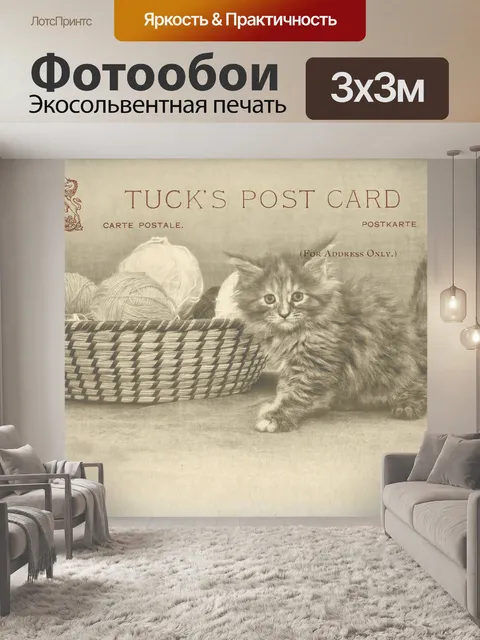 Фотообои Кошка, котенок Винтажная открытка
