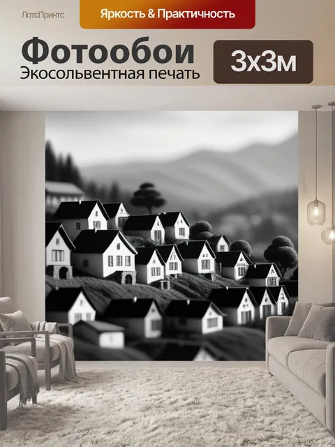 Фотообои картины пейзаж с домами чернобелый
