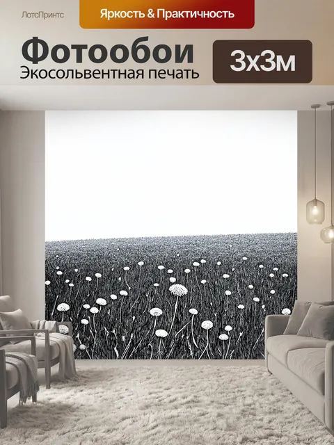 Фотообои поле, усыпанное пятнышками дикой моркови на фоне серого неба