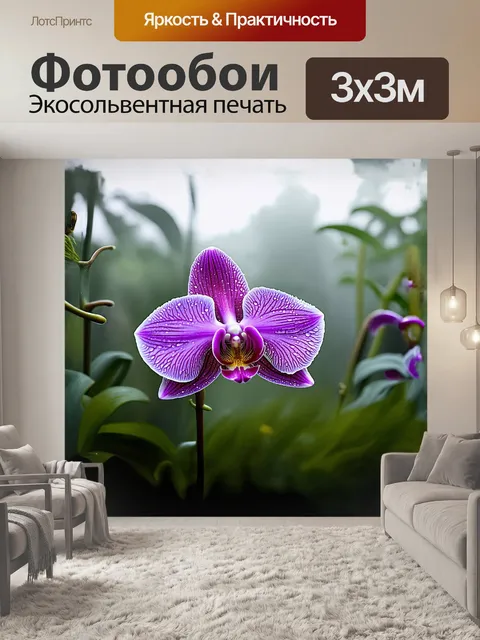 Фотообои орхидея, медленно распускающая свои лепестки, представляется как волшебная метаморфоза в тихом саду