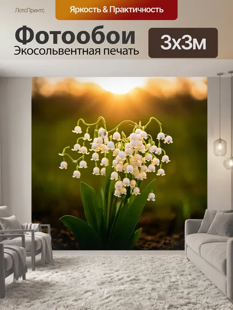Фотообои ландыш в вечерних лучах заката, когда его цветы начинают светиться мягким светом, создавая волшебную атмосферу