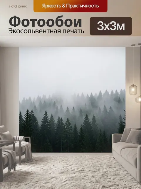 Фотообои Туманный хвойный лес