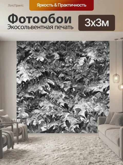 Фотообои черный и белый фон листьев