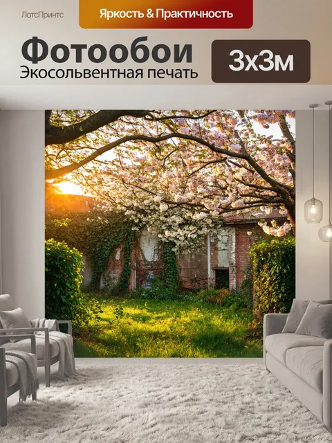 Фотообои рассвет в заброшенном саду
