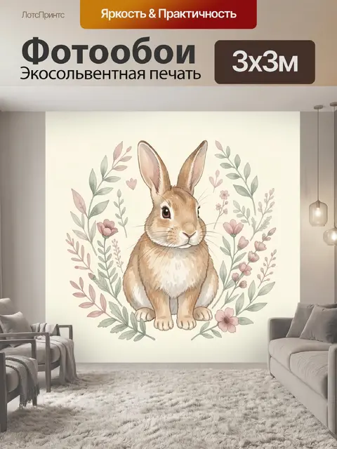 Фотообои Зайчик среди полевых цветов