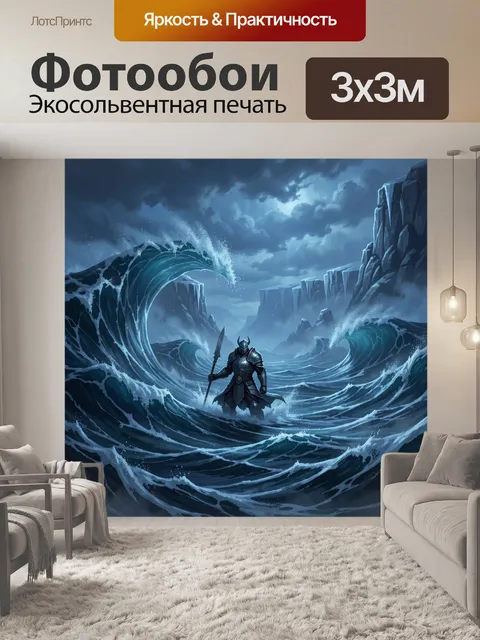 Фотообои Воин среди гигантских волн