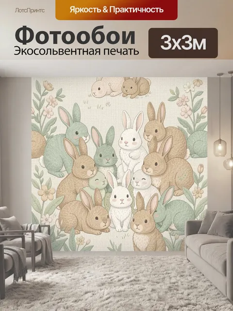 Фотообои Кролики и зайцы среди цветов