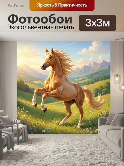 Фотообои Резвый конь в горной долине