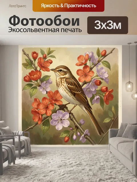 Фотообои Птица среди цветущих ветвей