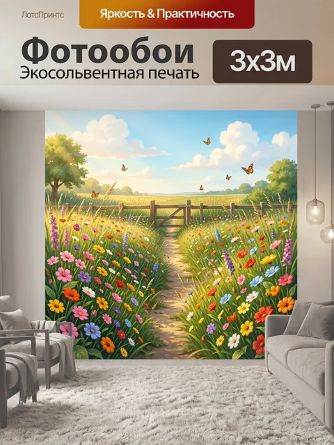 Фотообои Летний луг с бабочками