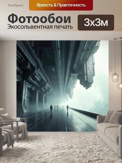 Фотообои Футуристический коридор с силуэтами