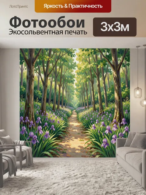 Фотообои Лесная тропинка среди ирисов