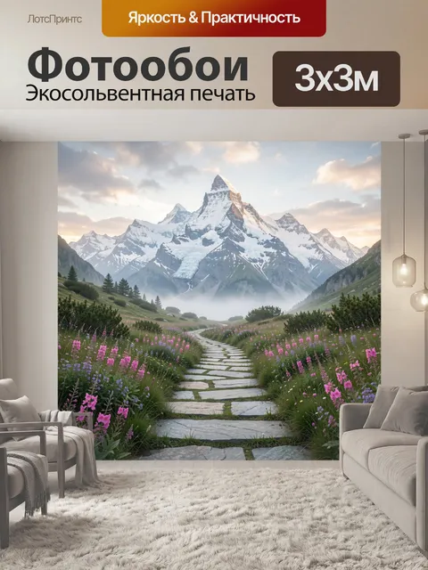 Фотообои Горная долина с цветами
