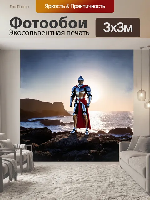 Фотообои мальтийский рыцарь в полном облачении стоит на скалистом берегу моря