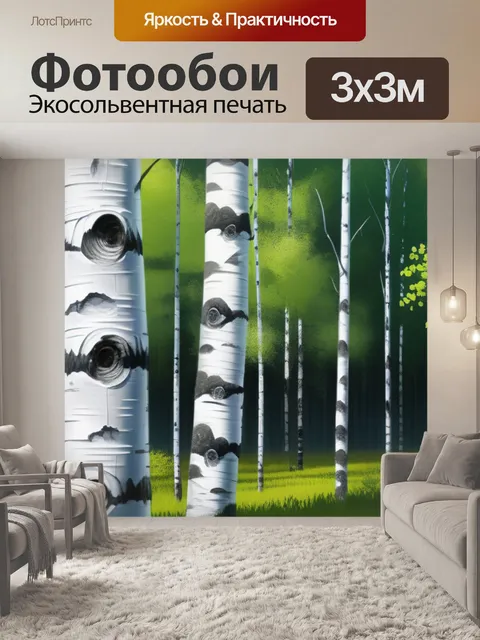 Фотообои лес пейзаж с березой красивый