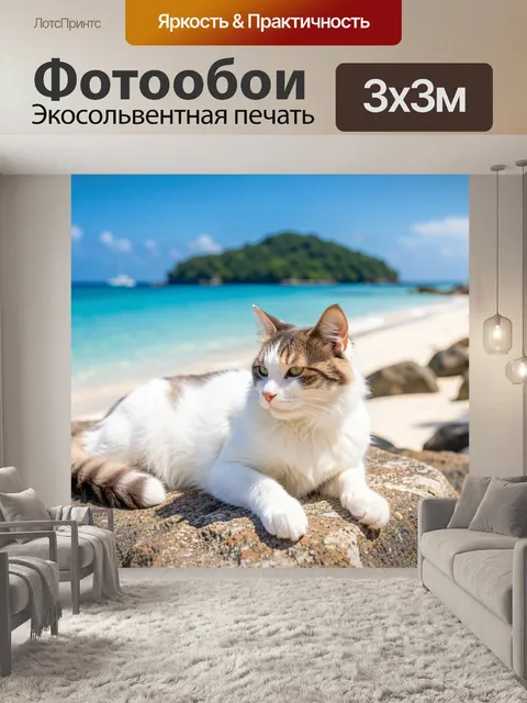 Фотообои Кошка на тропическом пляже
