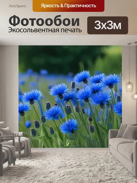 Фотообои пейзаж с васильками красивый