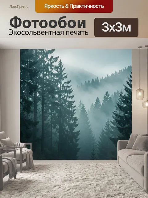 Фотообои Туманный хвойный лес