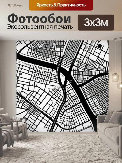 Фотообои с картой города чернобелый