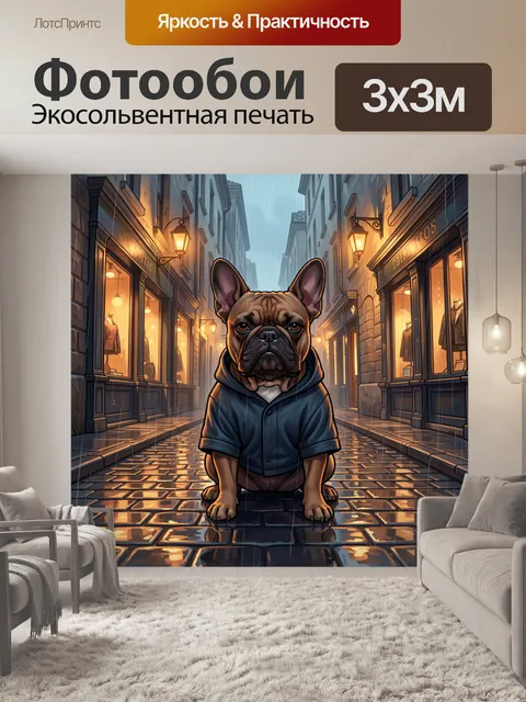 Фотообои Французский бульдог под дождём