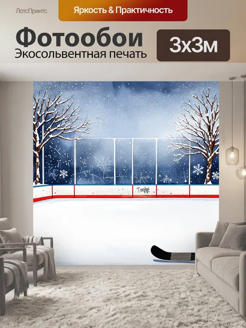 Фотообои зимний пейзаж с хоккейными кортами