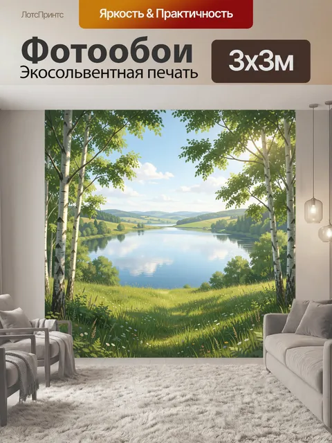 Фотообои Березовая роща у озера