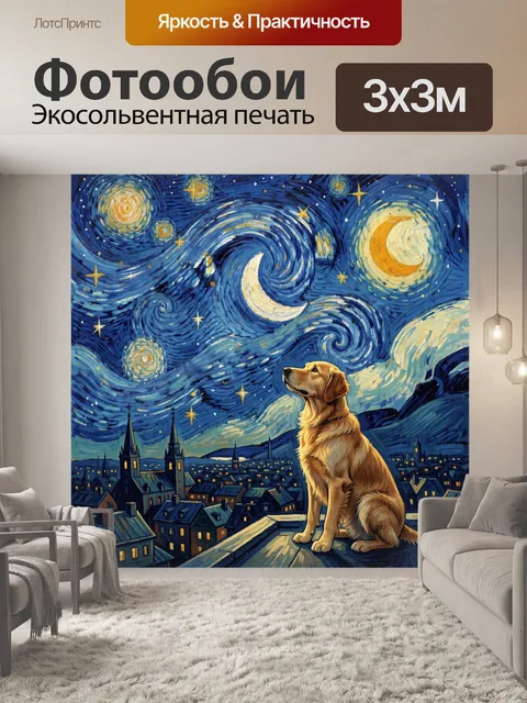 Фотообои Ретривер на ночной крыше