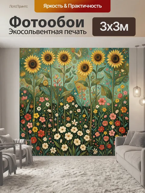 Фотообои Подсолнухи и полевые цветы