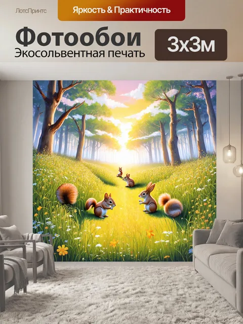 фотообои лес в стиле пастельный рисунок