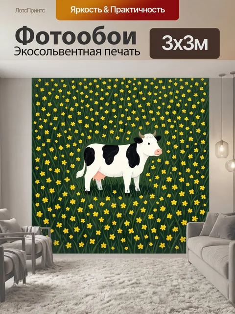 Фотообои Корова на цветущем лугу