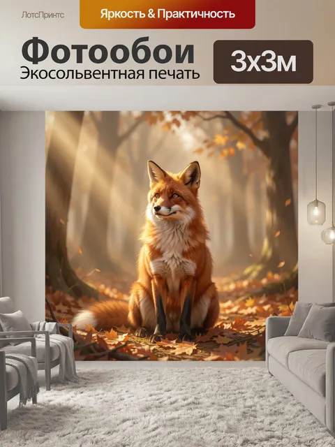 Фотообои Рыжая лиса в осеннем лесу