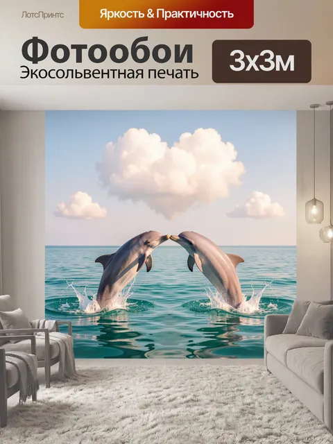 Фотообои Два дельфина и облако-сердце
