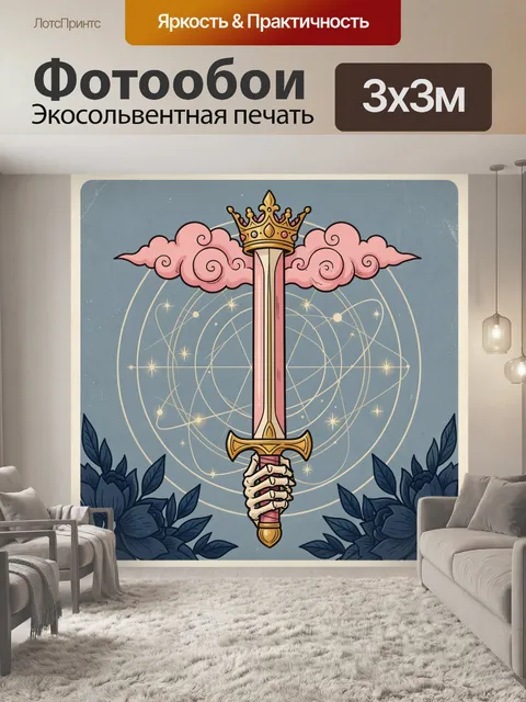 Фотообои Меч с короной и облаками