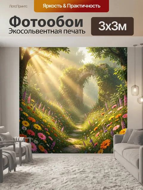 Фотообои Солнечный сад с каменной аркой