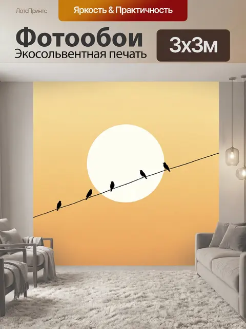 Фотообои Птицы на проводе на закате