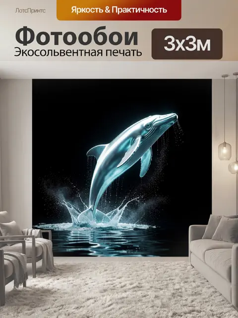 Фотообои Светящийся кит над водой