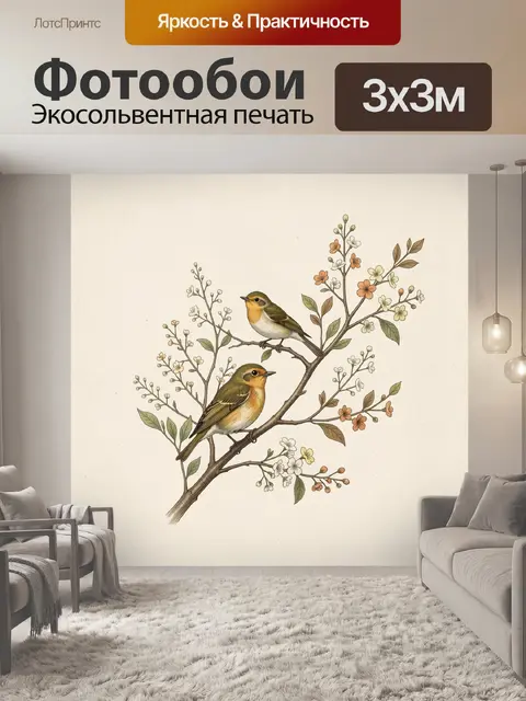 Фотообои Птицы на цветущей ветке