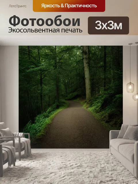 Фотообои старинная тропа, ведущая через лес, окруженная высокими деревьями с густой листвой